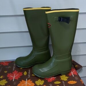 LaCrosse Olive Green Rain Boots with Yellow Accents